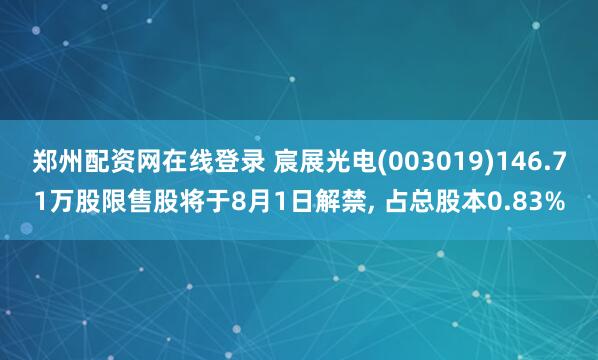 郑州配资网在线登录 宸展光电(003019)146.71万股限售股将于8月1日解禁, 占总股本0.83%